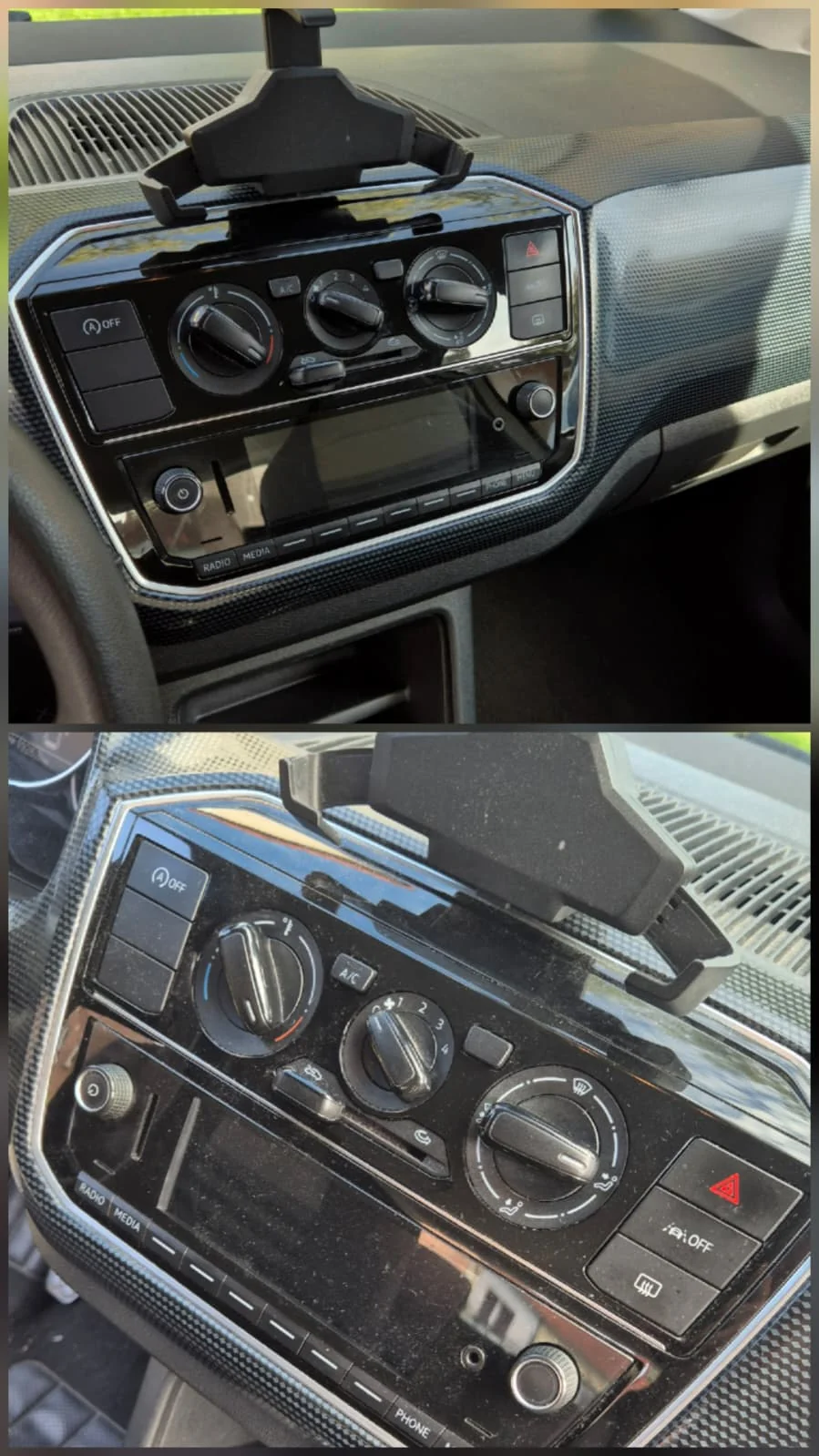 Originalvergleich der Reinigung von Radio und Cockpit-Bedienelementen
