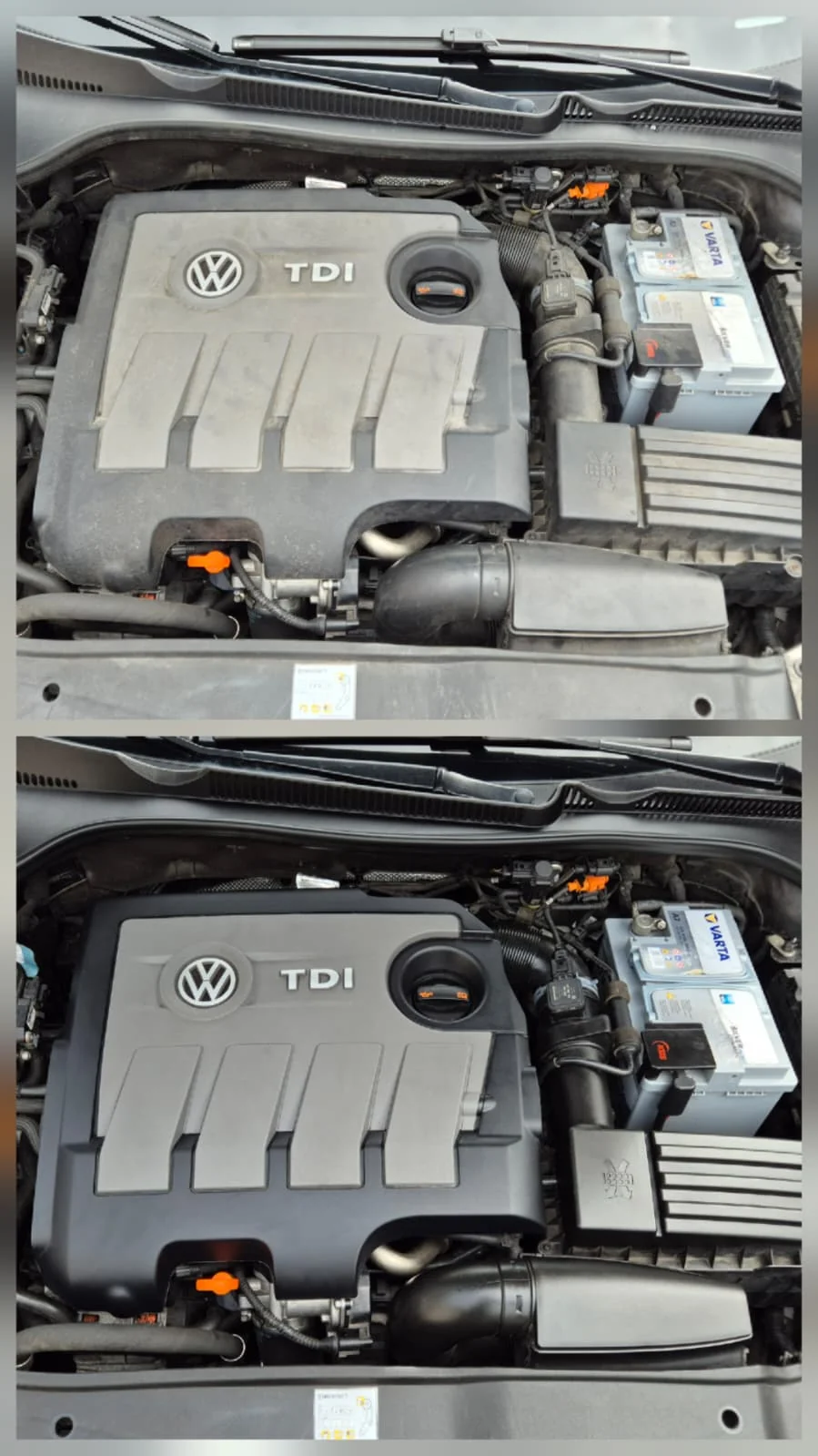 Original-Gegenüberstellung eines VW-Motorraums